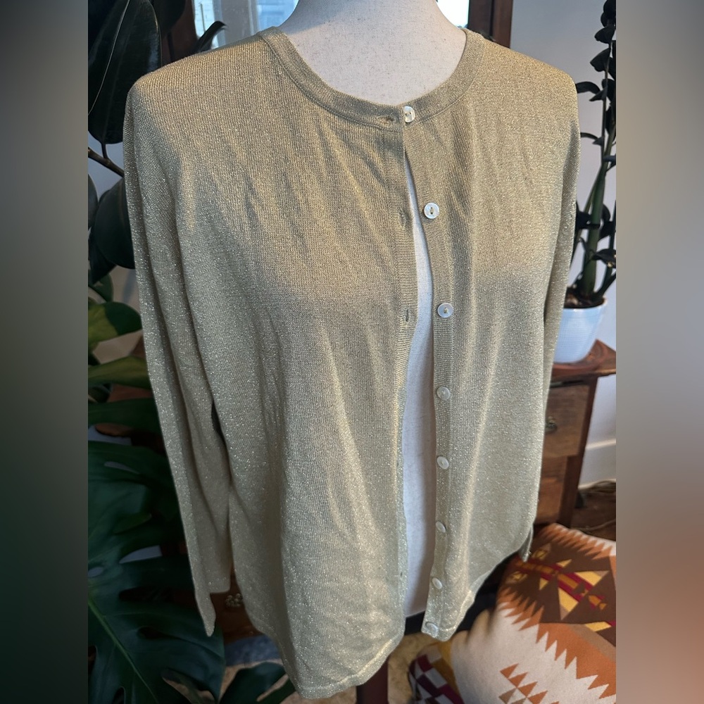 Anna Gray womens gold 83% silk gold metallic cardigan size large vintage